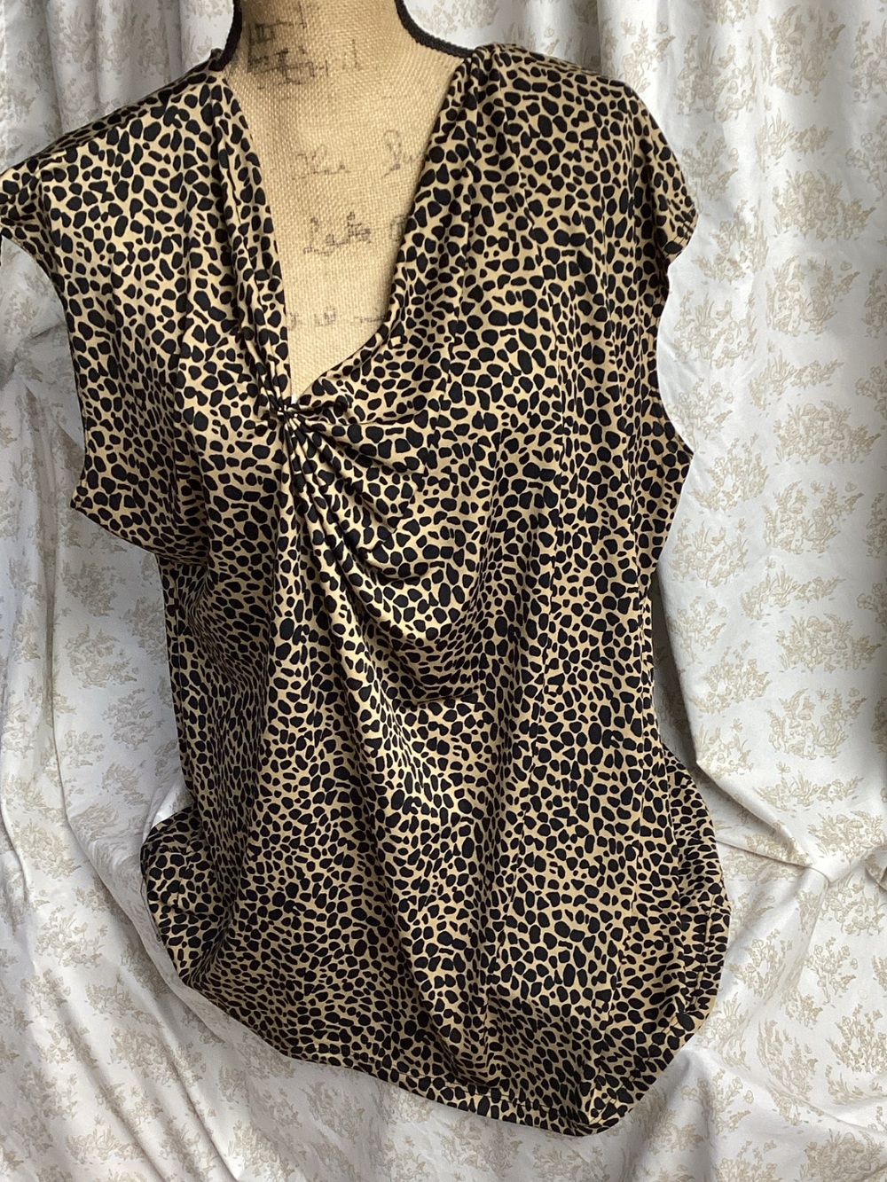 Ashley Stewart Sleeveless Leopard-Print Twist Front Top in Tan and Black